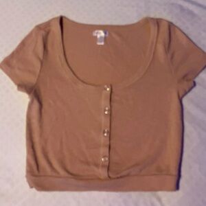 Tan Cropped Short Sleeve Top